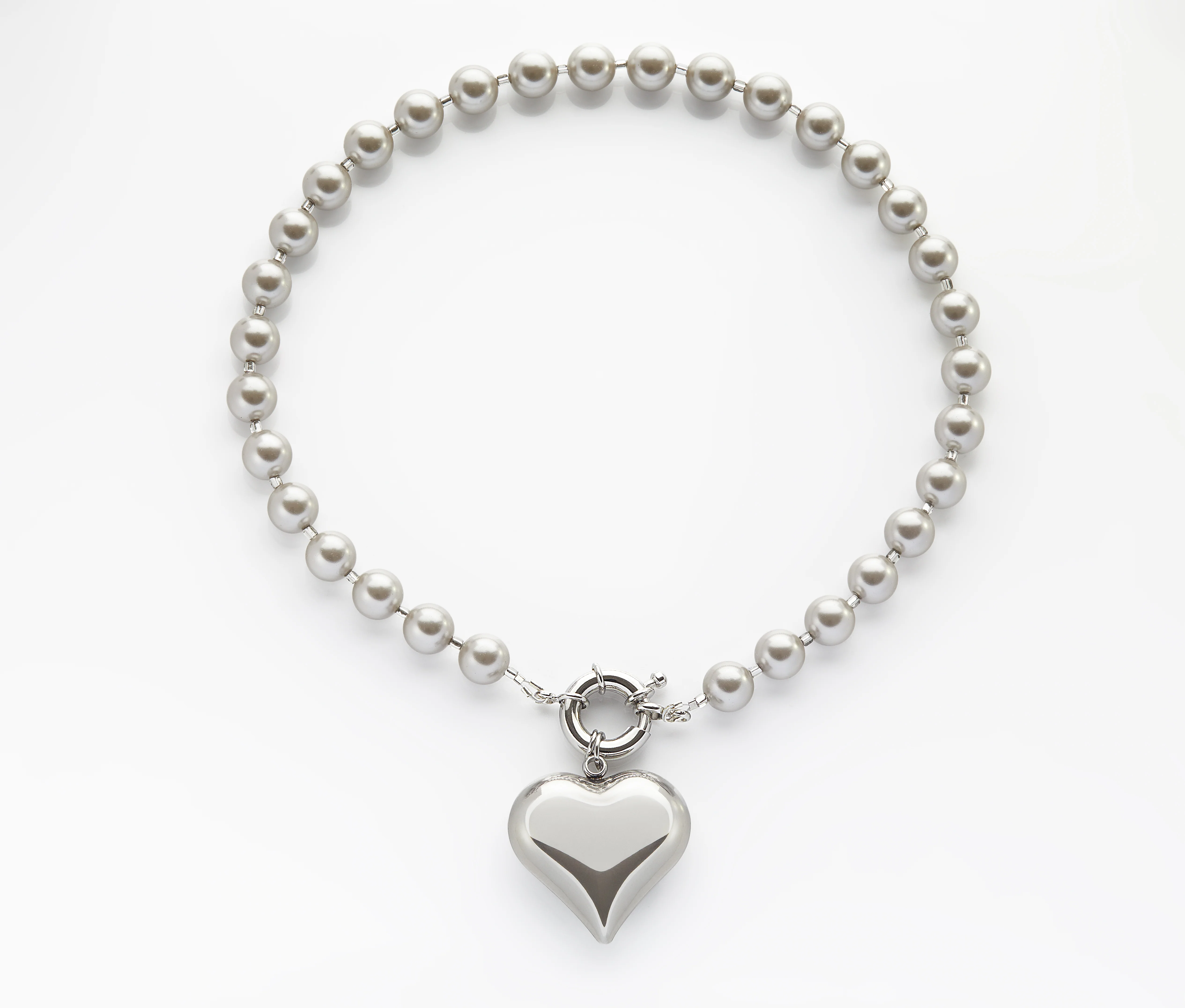 Large silver heart grey pearls - Image 2