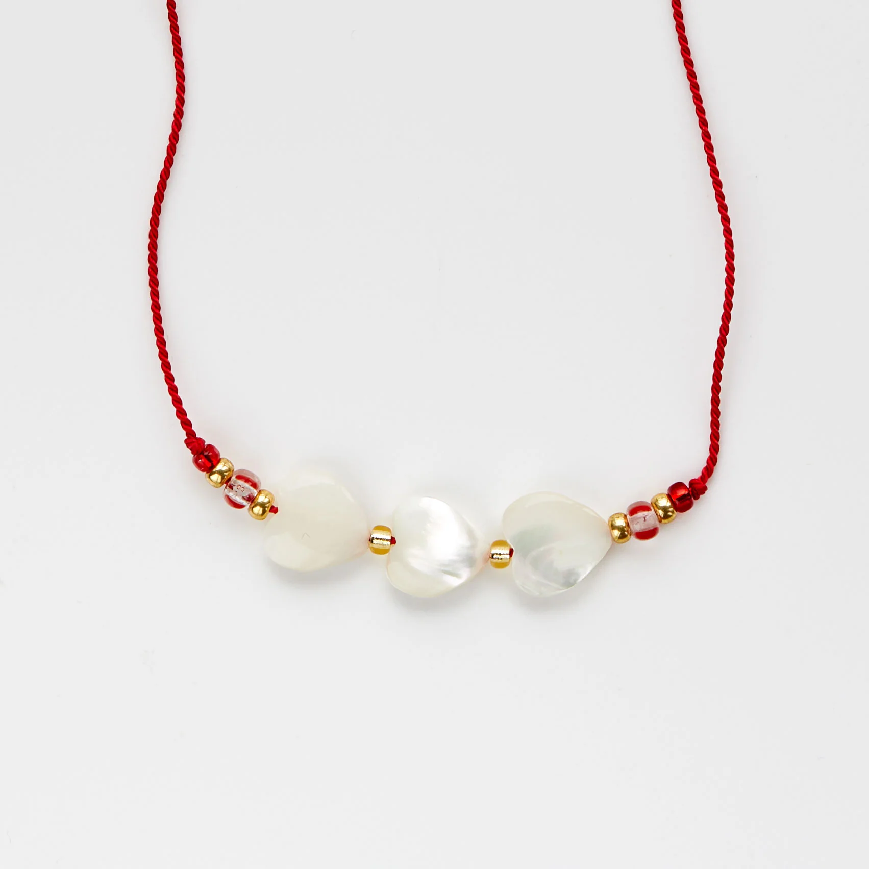 Silk red cord with pearl hearts - Image 3